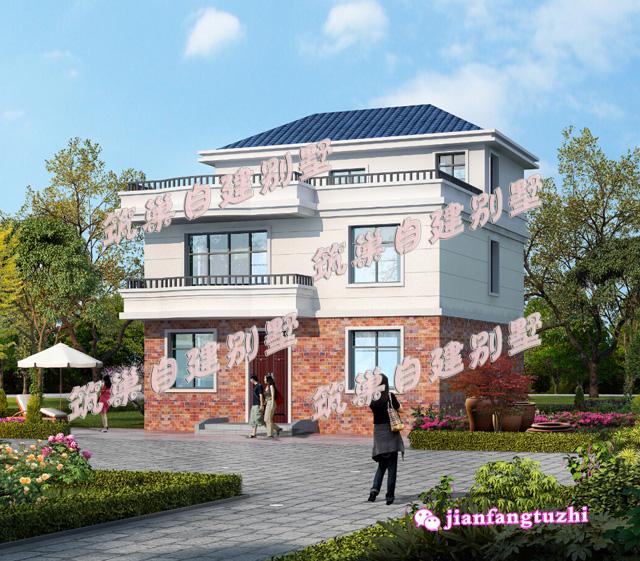 今年新出爐的三層帶大露臺鄉(xiāng)村別墅全套設(shè)計施工圖效果圖，占地面積不足100平方米