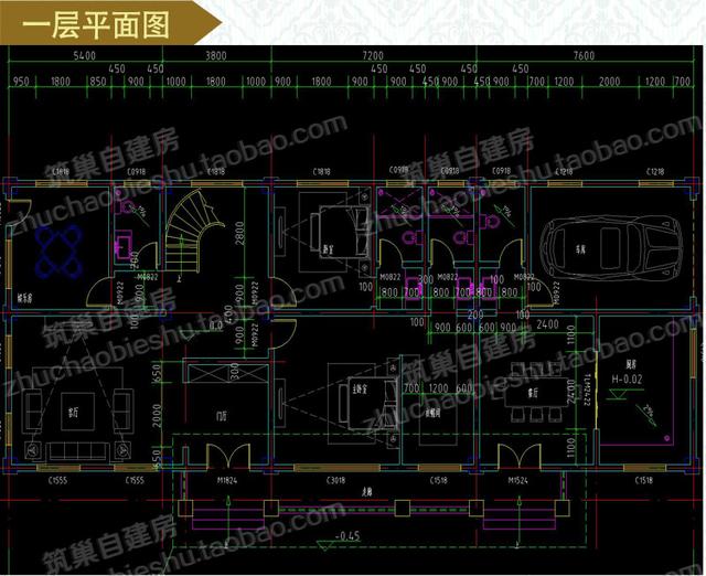 大開間復(fù)式三層別墅設(shè)計施工圖，帶車庫+露臺花園+落地窗，給人感覺很氣派