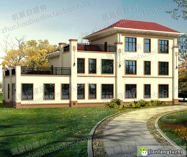 大開間復(fù)式三層別墅設(shè)計施工圖，帶車庫+露臺花園+落地窗，給人感覺很氣派