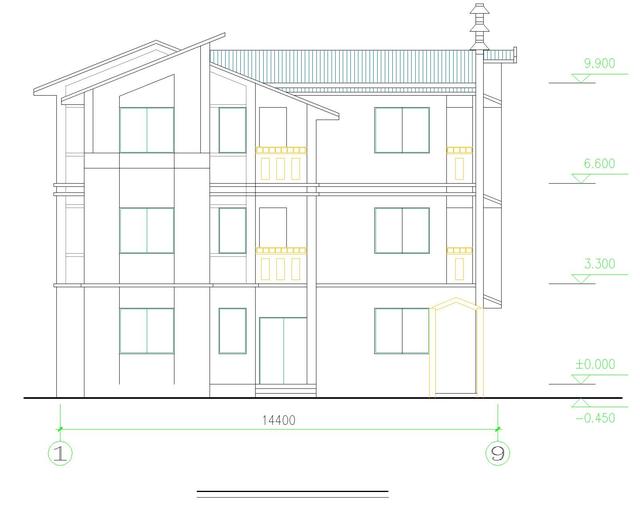 新中式農(nóng)村三層自建房設(shè)計(jì)圖紙帶外觀圖，占地110平方米
