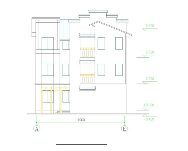 新中式農(nóng)村三層自建房設(shè)計(jì)圖紙帶外觀圖，占地110平方米