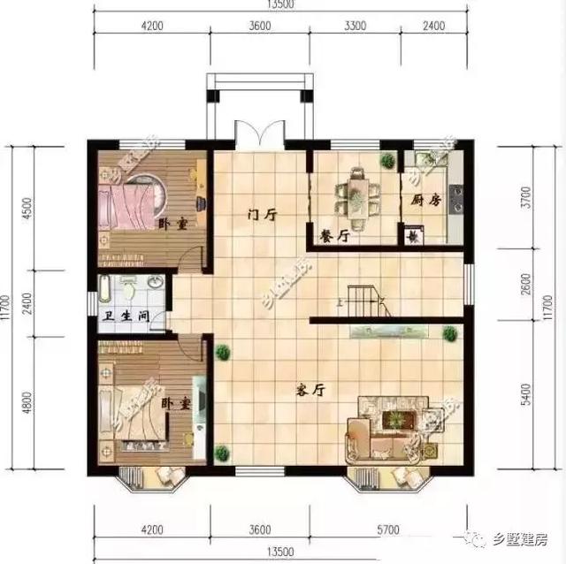 這款二層別墅設(shè)計戶型除了外觀簡單大氣，室內(nèi)的裝修也很溫馨精致