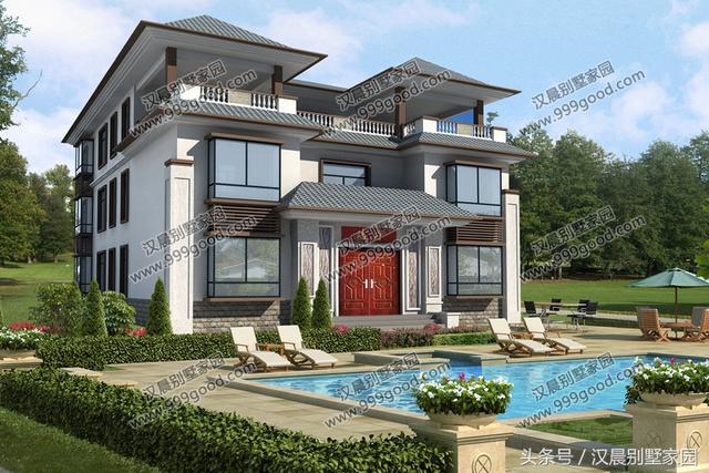 新中式經(jīng)典現(xiàn)代別墅設(shè)計(jì)圖，帶游泳池，簡(jiǎn)直就是夢(mèng)想中的房子