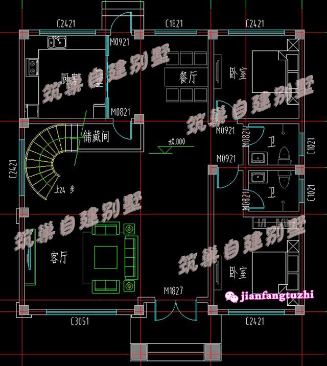 這款帶玄關(guān)+半旋轉(zhuǎn)樓梯+落地窗農(nóng)村別墅設(shè)計，戶型簡約大方，你喜歡么