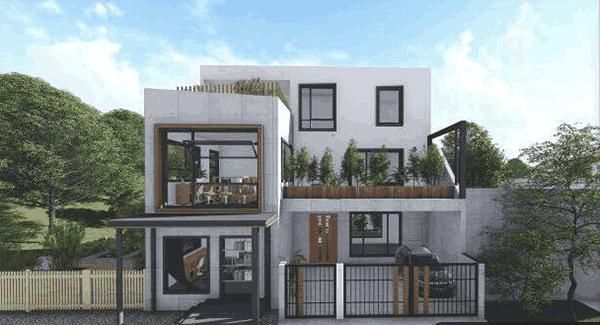 三層簡約現(xiàn)代風(fēng)別墅設(shè)計(jì)圖，帶車庫，設(shè)計(jì)的別具一格不落俗套，造價(jià)30w左右。