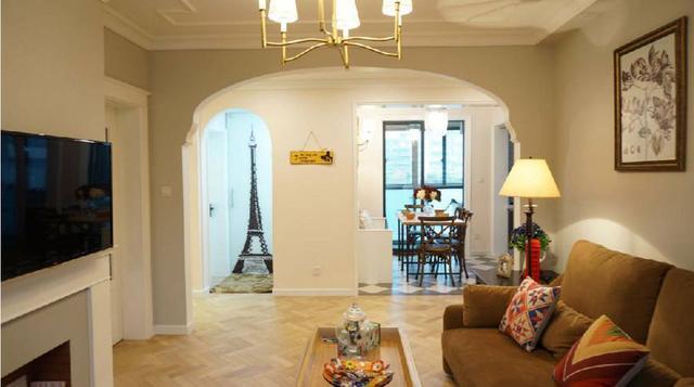 98平新房簡美風格裝修完成，尤其是電視墻造型，做成了一個假壁爐，超美！