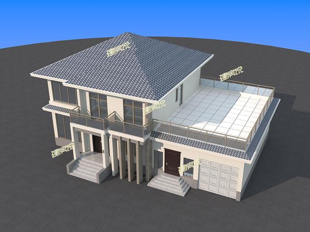 占地面積215的二層別墅設(shè)計圖，帶挑空客廳+車庫，外型簡單不復(fù)雜，溫馨舒適。