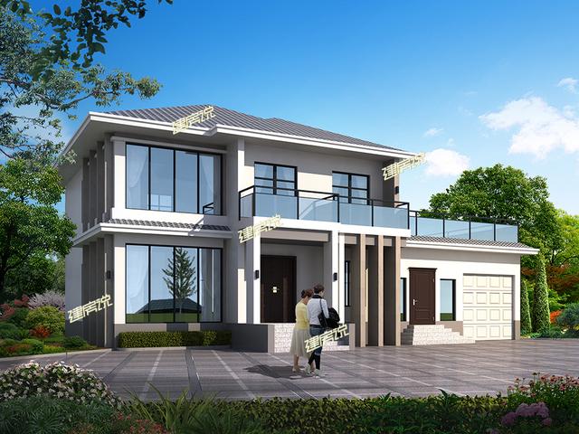 占地面積215的二層別墅設(shè)計圖，帶挑空客廳+車庫，外型簡單不復(fù)雜，溫馨舒適。