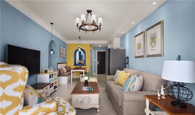 96平米兩居室地中海裝修風(fēng)格完成，清爽怡人，大包9萬(wàn)