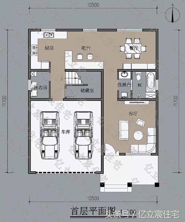10.5米X11.7米二層精美美式田園風(fēng)格別墅設(shè)計圖，享受悠閑、舒暢、自然的田園生活情趣