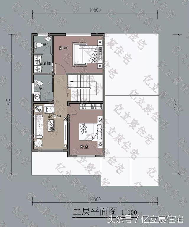 10.5米X11.7米二層精美美式田園風(fēng)格別墅設(shè)計圖，享受悠閑、舒暢、自然的田園生活情趣