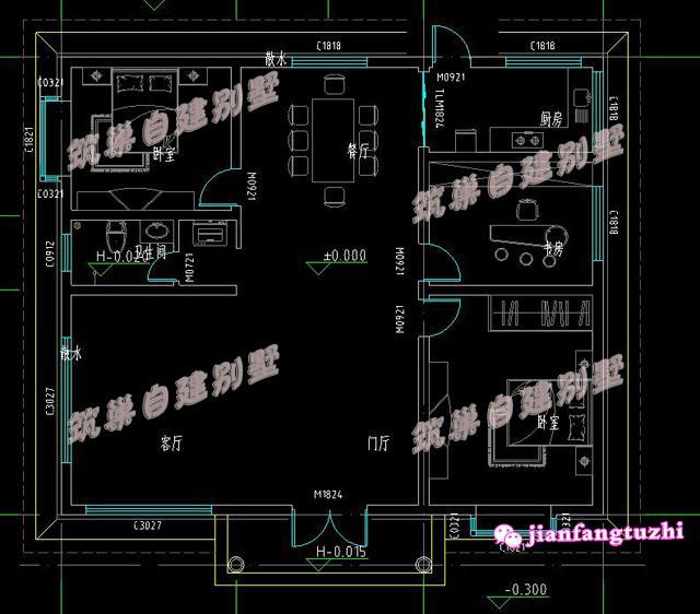 13x11米一層農(nóng)村別墅設計圖，帶有功能設計布局方案，適合自己的才是最好的戶型！