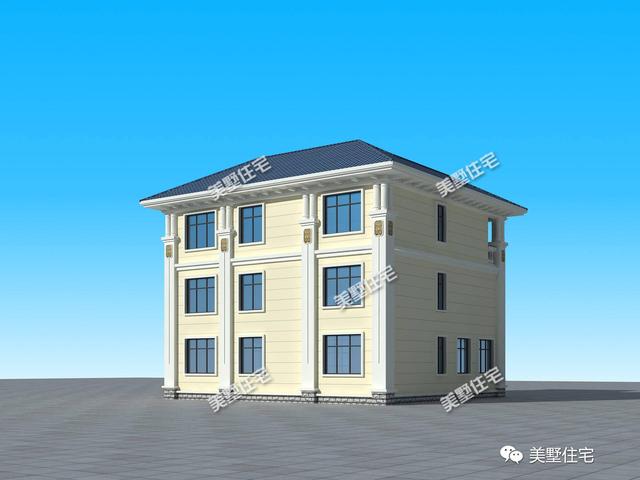 占地約175平米的三層別墅設(shè)計(jì)圖，戶(hù)型方正，外觀清新簡(jiǎn)潔，布局實(shí)用