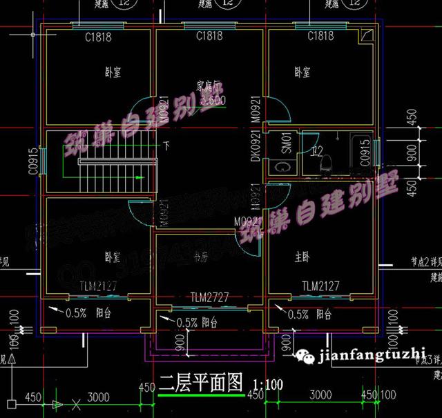 11.8x10.8米農(nóng)村二層別墅設(shè)計圖，設(shè)有半封閉雙陽臺，非常實用