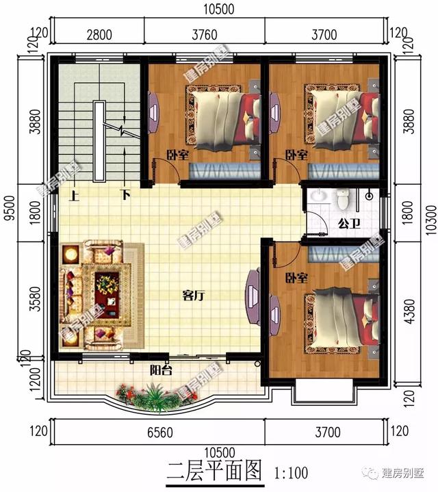 10.5×10.3米四層農(nóng)村別墅設計圖，外觀干凈大氣，布局真的很不錯。