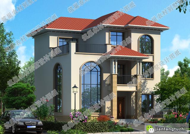 11×12米農(nóng)村三層歐式自建房，帶挑空客廳+露臺(tái)，造價(jià)40萬以內(nèi)。