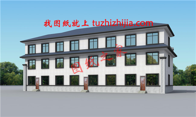 新農(nóng)村三拼別墅三戶(hù)連體別墅設(shè)計(jì)圖，設(shè)計(jì)新穎美觀