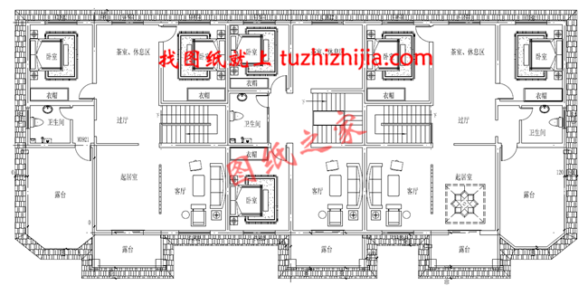 新農(nóng)村三拼別墅三戶(hù)連體別墅設(shè)計(jì)圖，設(shè)計(jì)新穎美觀