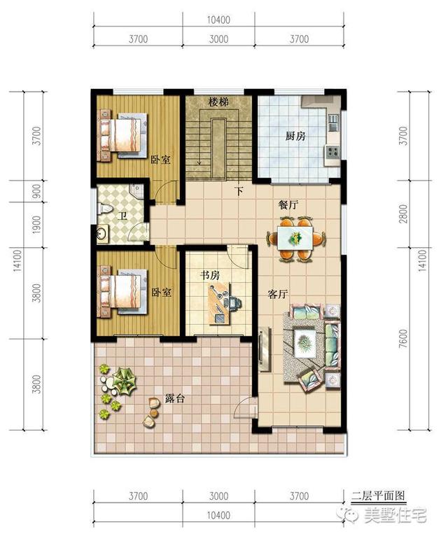 10X14米農(nóng)村二層平頂別墅設(shè)計圖，簡約大方，3室4廳，布局實用造價低。
