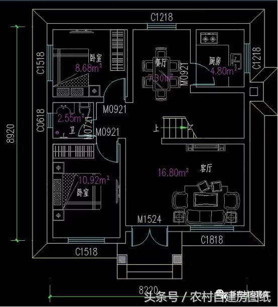 8X8米二層農(nóng)村別墅設(shè)計(jì)圖，戶型方正，精美大氣，造價(jià)經(jīng)濟(jì)實(shí)惠