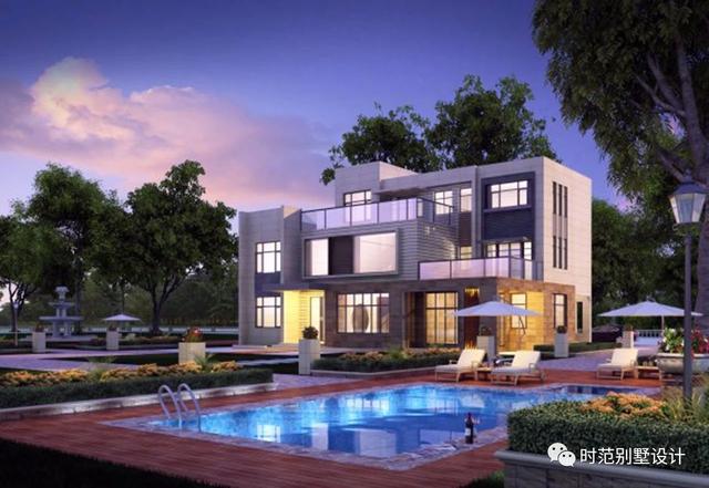 三層現(xiàn)代復(fù)式別墅設(shè)計圖，舒適愜意，帶娛樂室+茶室，適合四世同堂大家庭居住