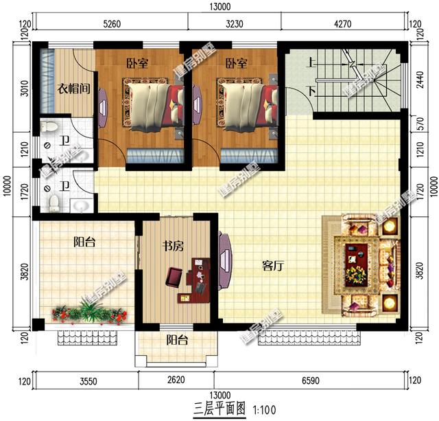 13x10米三層半農(nóng)村別墅設(shè)計(jì)圖，精致漂亮，新中式+美式混搭外型，坦然接受鄰居的遠(yuǎn)觀羨慕！