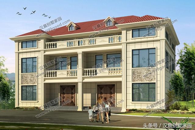 18X12.6米三層兄弟雙拼別墅設(shè)計圖，帶閣樓，經(jīng)典低調(diào)，兄弟同堂不分家