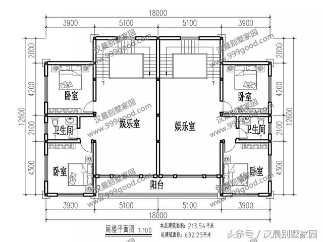 18X12.6米三層兄弟雙拼別墅設(shè)計圖，帶閣樓，經(jīng)典低調(diào)，兄弟同堂不分家