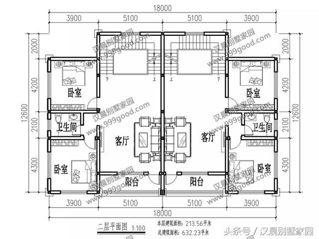 18X12.6米三層兄弟雙拼別墅設(shè)計圖，帶閣樓，經(jīng)典低調(diào)，兄弟同堂不分家