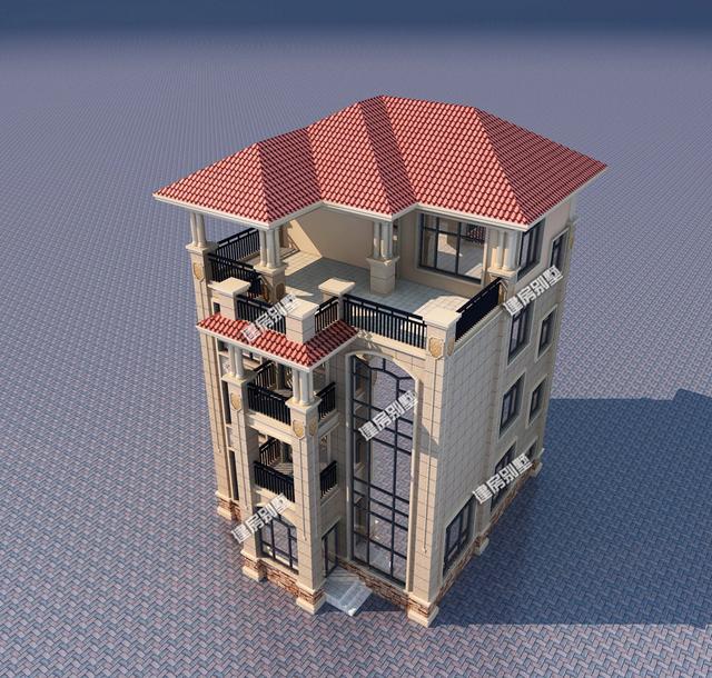 四層別墅設計圖，大型落地窗搭配超大露臺涼亭！外觀看上去相當豪氣！