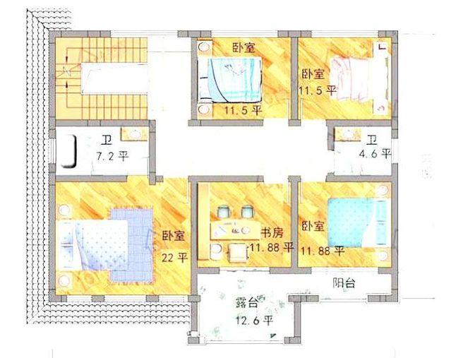 120平米的二層別墅設(shè)計圖，六室三廳帶閣樓很實用