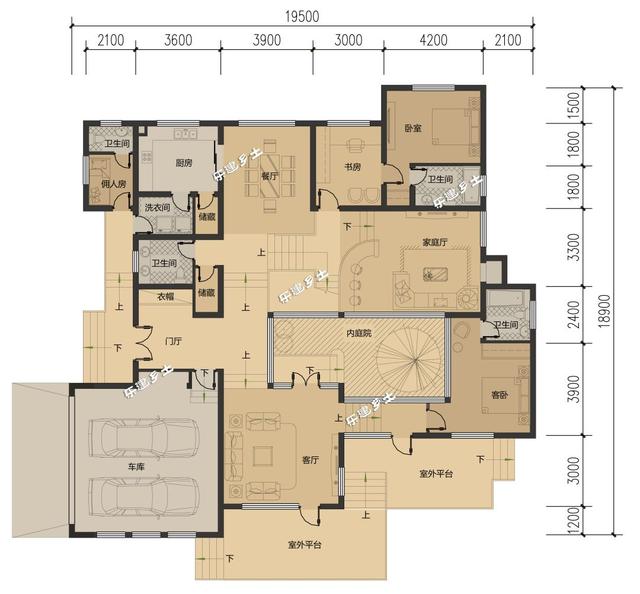 美式別墅設(shè)計圖，造型舒展，層次豐富。