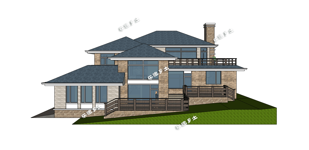 美式別墅設(shè)計圖，造型舒展，層次豐富。
