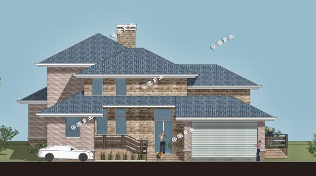 美式別墅設(shè)計圖，造型舒展，層次豐富。