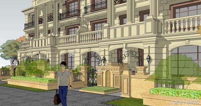 四聯(lián)排法式別墅設計圖，花園+庭院，整體造型大氣恢弘