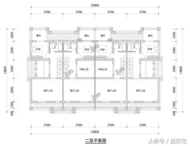 四聯(lián)排法式別墅設計圖，花園+庭院，整體造型大氣恢弘