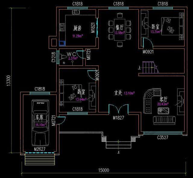 帶車庫(kù)的農(nóng)村自建別墅設(shè)計(jì)圖，簡(jiǎn)單大方，外觀耐看