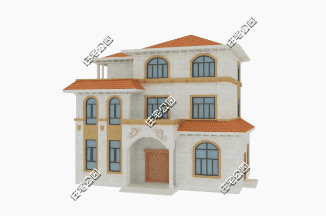 三層歐式農(nóng)村別墅設(shè)計(jì)圖，外觀華美，帶大露臺(tái)，雙入戶門的設(shè)計(jì)實(shí)用方便