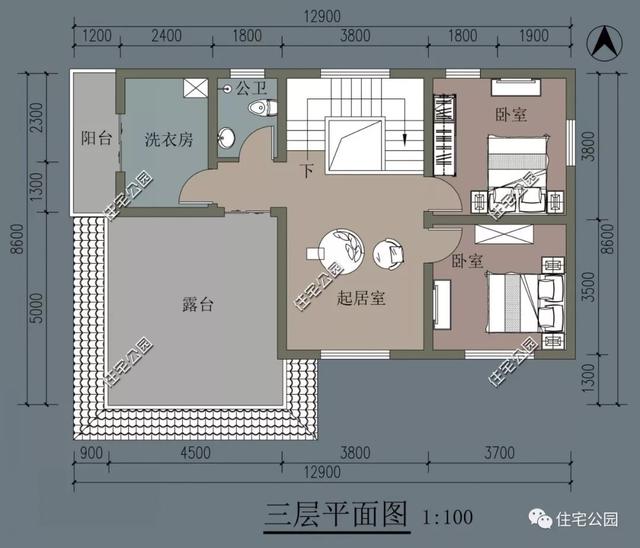 三層歐式農(nóng)村別墅設(shè)計(jì)圖，外觀華美，帶大露臺(tái)，雙入戶門的設(shè)計(jì)實(shí)用方便