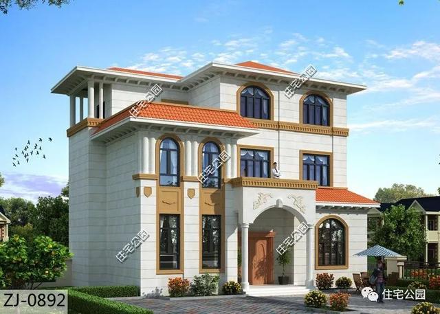 三層歐式農(nóng)村別墅設(shè)計(jì)圖，外觀華美，帶大露臺(tái)，雙入戶門的設(shè)計(jì)實(shí)用方便