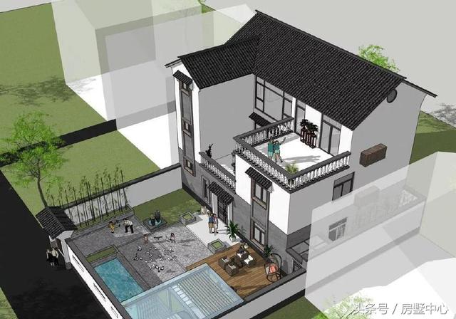 三層中式園林風(fēng)格別墅設(shè)計圖，涼亭池塘應(yīng)有盡有，一家人其樂融融