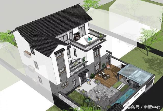 三層中式園林風(fēng)格別墅設(shè)計圖，涼亭池塘應(yīng)有盡有，一家人其樂融融