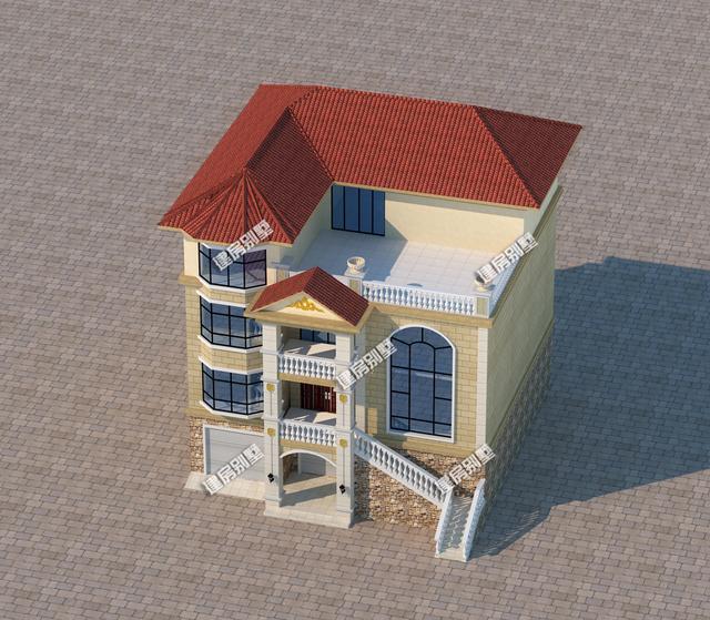 13x13.2米帶架空層四層別墅設(shè)計(jì)圖，客廳挑空，十分大氣