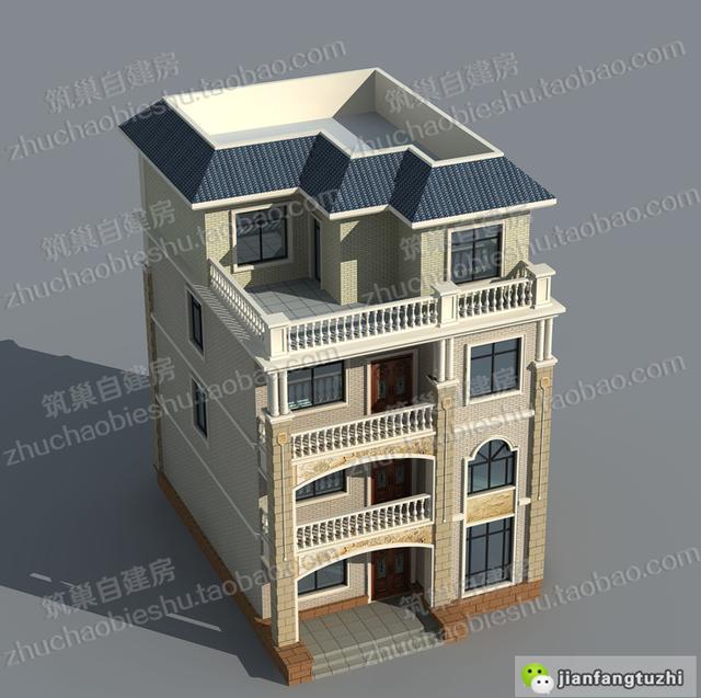 四層帶露臺花園+套房農(nóng)村自建房設(shè)計施工效果圖，戶型十分大氣