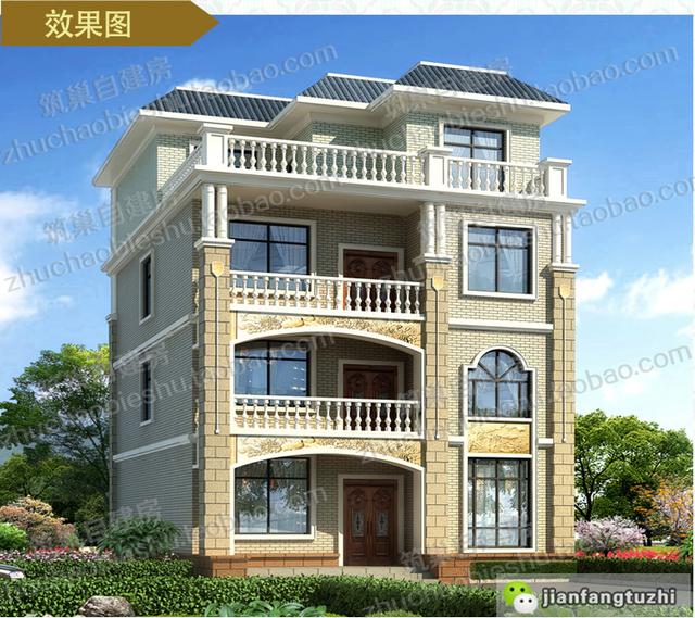 四層帶露臺花園+套房農(nóng)村自建房設(shè)計施工效果圖，戶型十分大氣