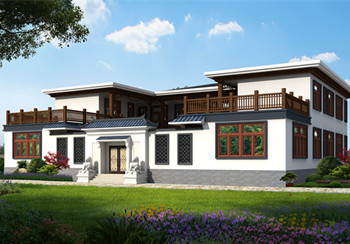 中式四合院風(fēng)格別墅設(shè)計(jì)圖，平屋頂，書(shū)房、茶室、健身房一應(yīng)俱全