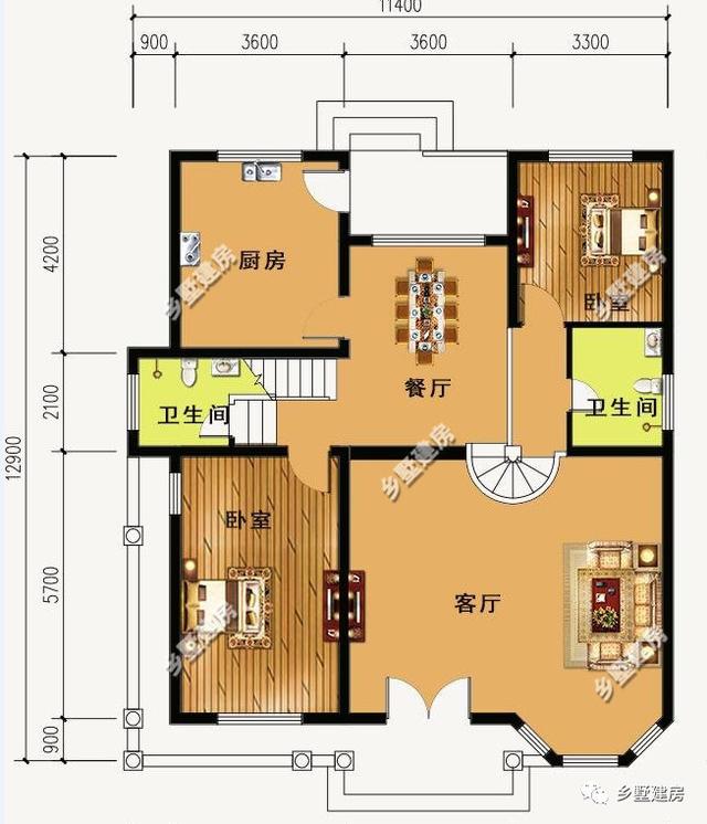 兩款經(jīng)典農(nóng)村別墅設計圖，12x11米，施工難度不大，建成肯定出彩