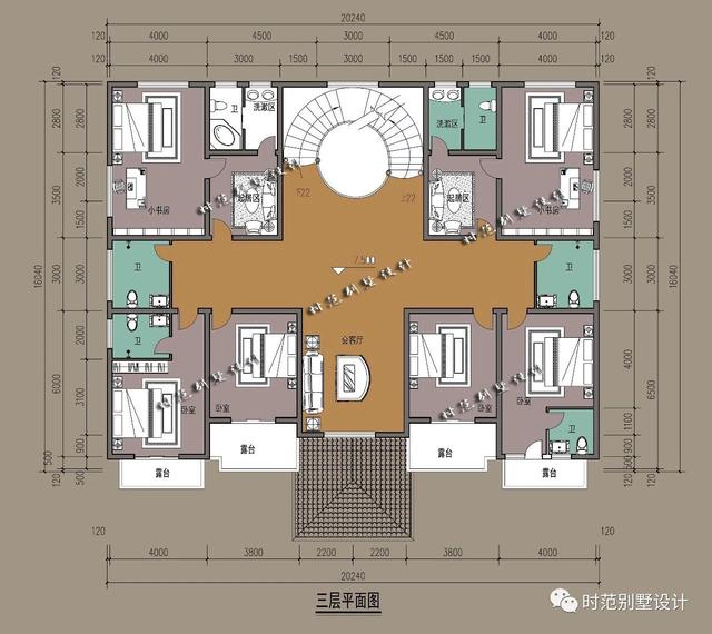 復(fù)式四層雙拼中式別墅，帶旋轉(zhuǎn)樓梯和露臺，是大家庭的最佳選擇