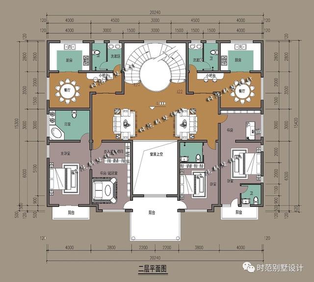 復(fù)式四層雙拼中式別墅，帶旋轉(zhuǎn)樓梯和露臺，是大家庭的最佳選擇
