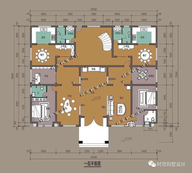 復(fù)式四層雙拼中式別墅，帶旋轉(zhuǎn)樓梯和露臺，是大家庭的最佳選擇